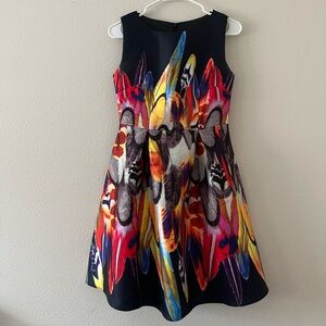 Satin Black/Colorful Pleated Midi Dress